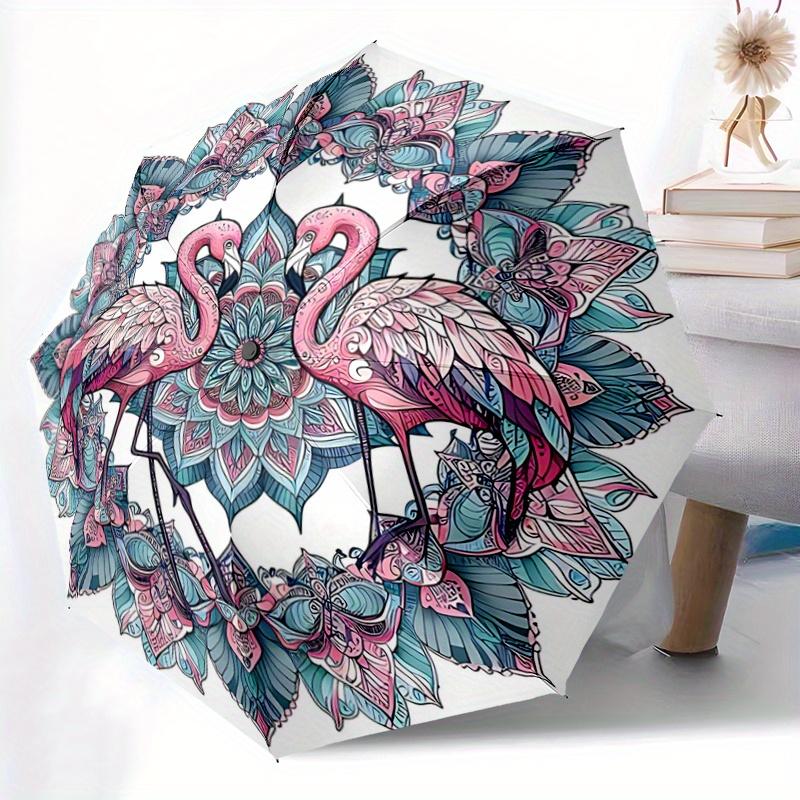 1pc Two Flamingos Automatic Opening and Closing Umbrella, Lightweight 3-Fold, With Cute Cartoon Characters, Suitable for Home, Outdoor and Daily