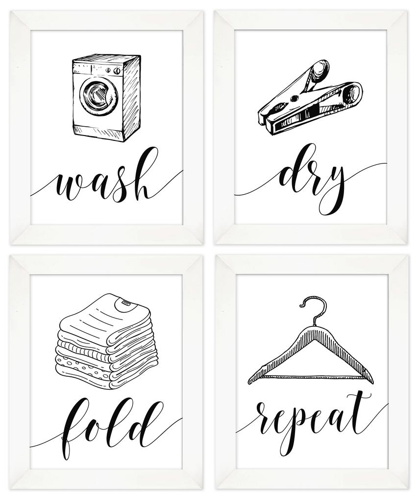 Inkdotpot 4 Piece Laundry Poster for Laundry Room Decor Wash Dry Fold Repeat , Laundry Room Posters Wall Art