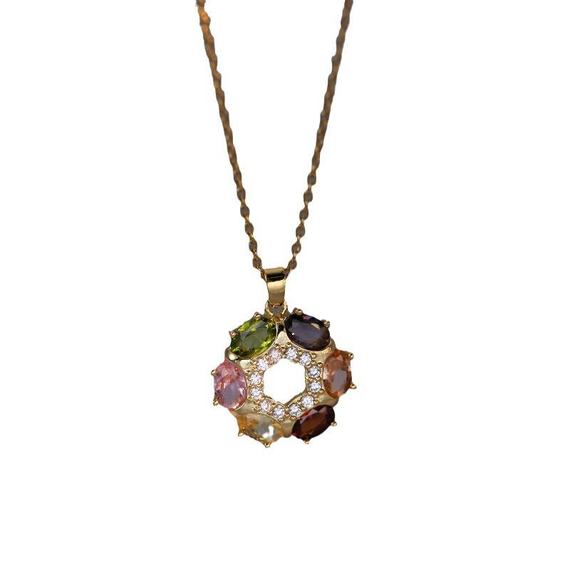 Women's Colorful Zircon Flower Necklace: Trendy Titanium Steel Pendant