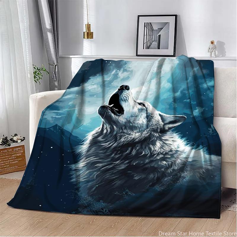3D Animal Wolf Cute Cartoon Flannel Blanket Fluffy Children and Adults Sofa Plush Bedspread Throw Lunch Blanket for Sofa Bed