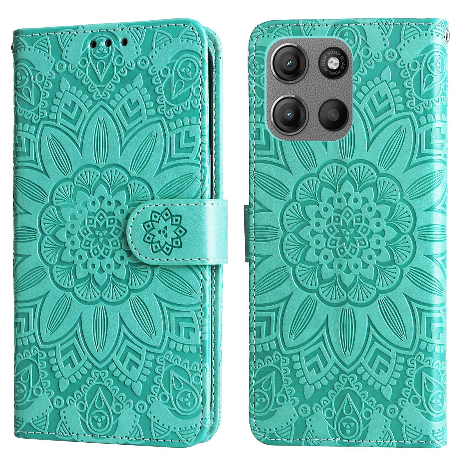 

Чехол-кошелек для Motorola Moto G15 4G/G15 Power 4G Кожаный чехол для телефона С тиснением подсолнуха Green