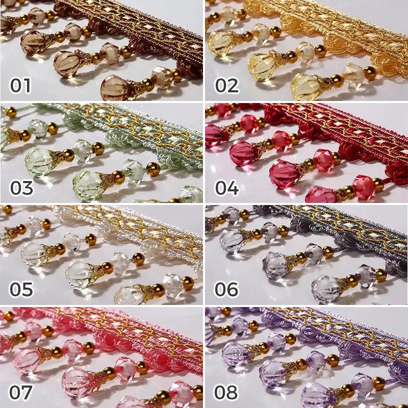 12 מטר גדילים שוליים דלעת קריסטל חרוזים סרט 7.5 ס"מ רוחב שוליים לתפירה אביזרי וילון תחרת דקורציה לריפוד