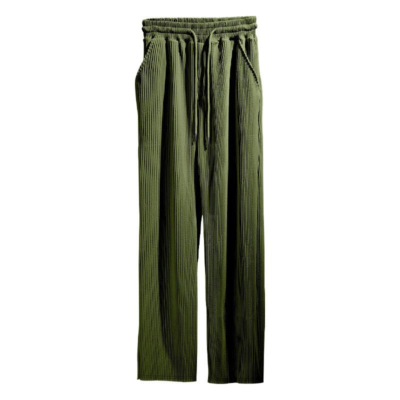 European Striped Wide-Leg Men's Casual Ribbed Drawstring Trousers: Large Size, Spring-Autumn, Straight-Leg, Loose Fit.