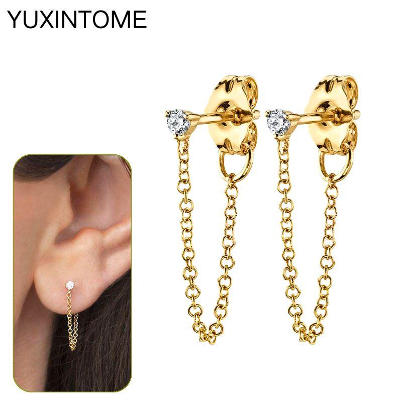 925 Silbernadel Exquisite Weiße Zirkon Steckerohrringe für Damen Geometrische Lange Kette Quaste Ohrringe Luxuriöser Schmuck