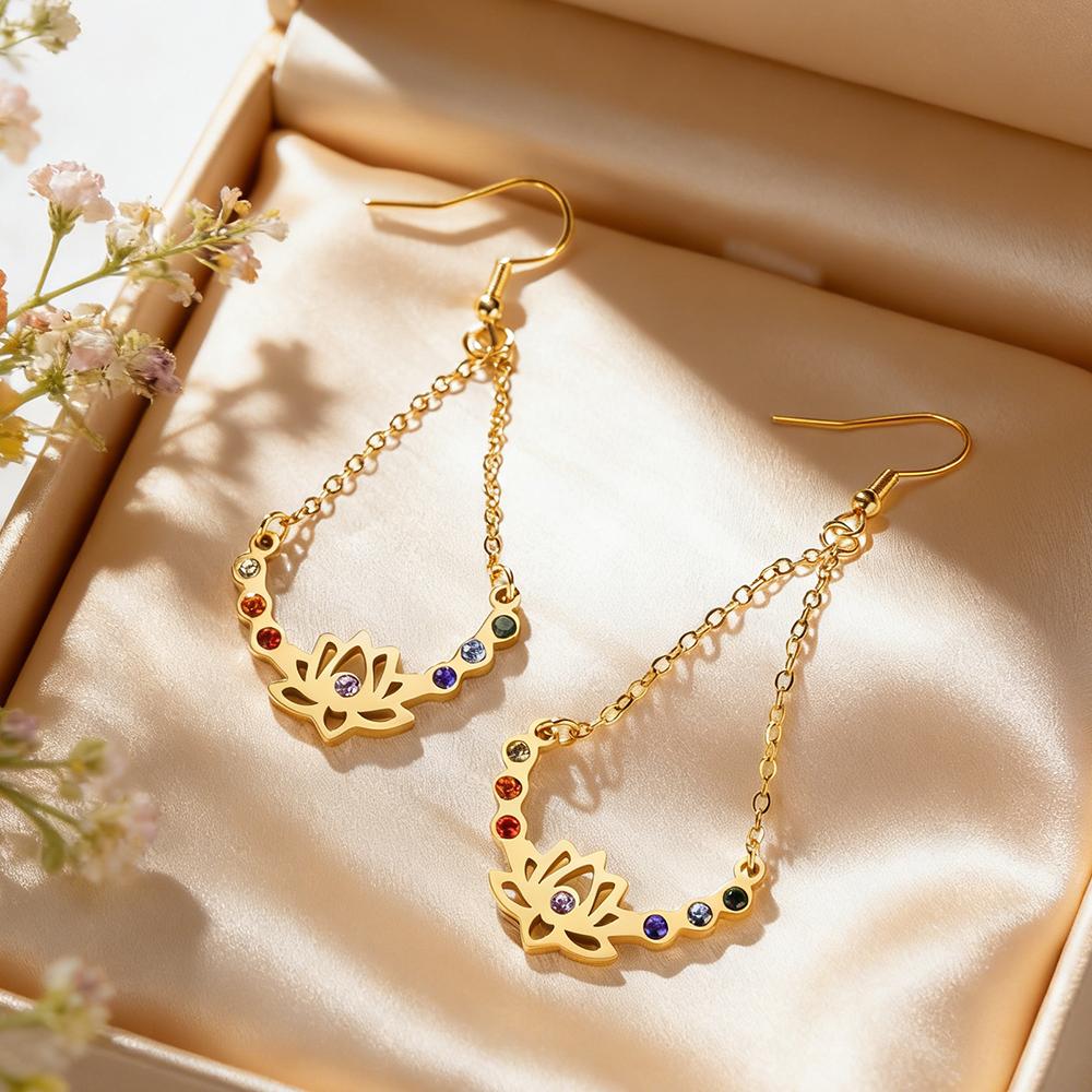 Dawapara Chakras Lotus Flower Dangle Earrings Stainless Steel Women Earrings Colorful Zircon Boho Yoga Spiritual Jewelry