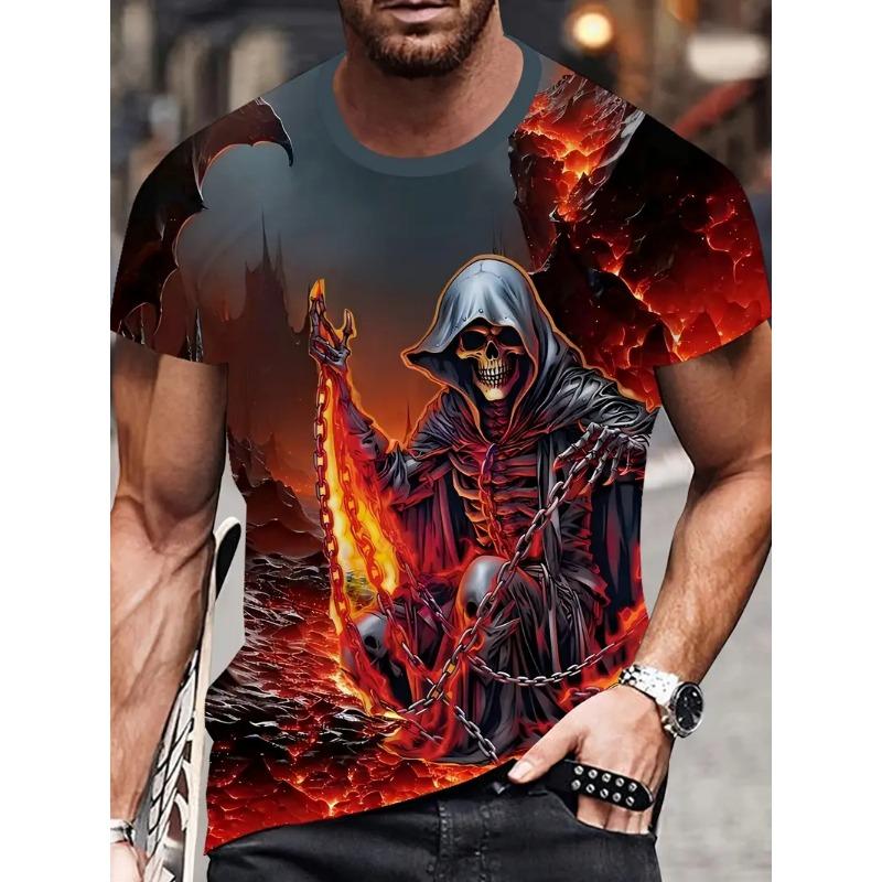 

Большая мужская футболка с 3D-принтом с узором черепа, мужская футболка с коротким рукавом и круглым вырезом, летняя модная футболка, повседневный и удобный универсальный топ 6XL