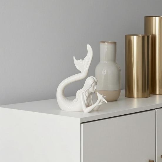 Desktop Ornament for Office 3D Printed Mermaid & Starfish Figurine, Exquisite Sculpture, Ocean Literary Style Room Decor Theme Home Fish Tank