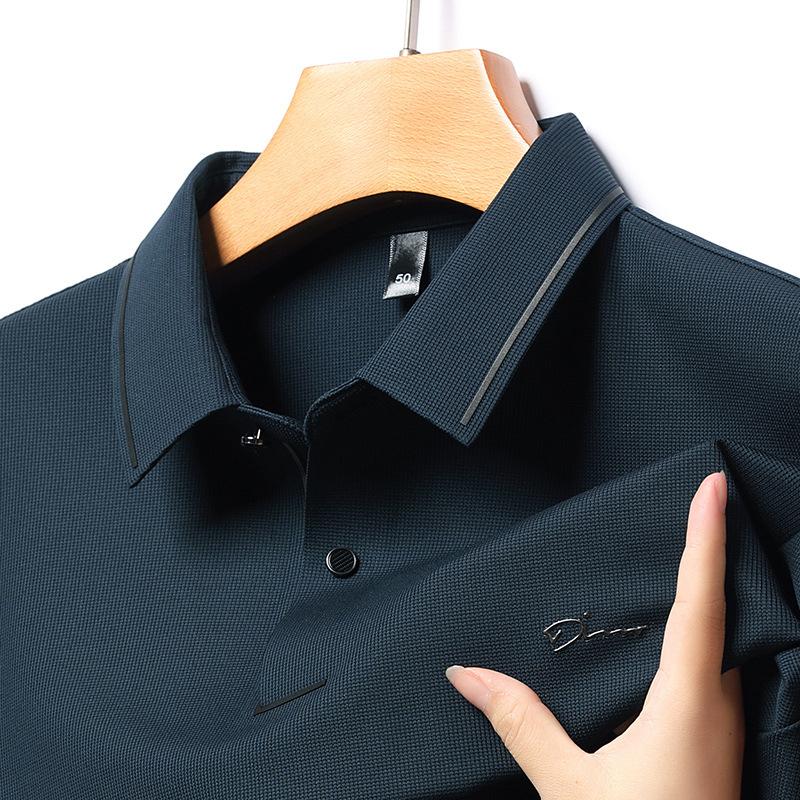 Spring and Autumn Long-Sleeved Men's T-shirt Men's Stretch Casual Polo Collar Men's Undershirt Trendy Polo Shirt Men