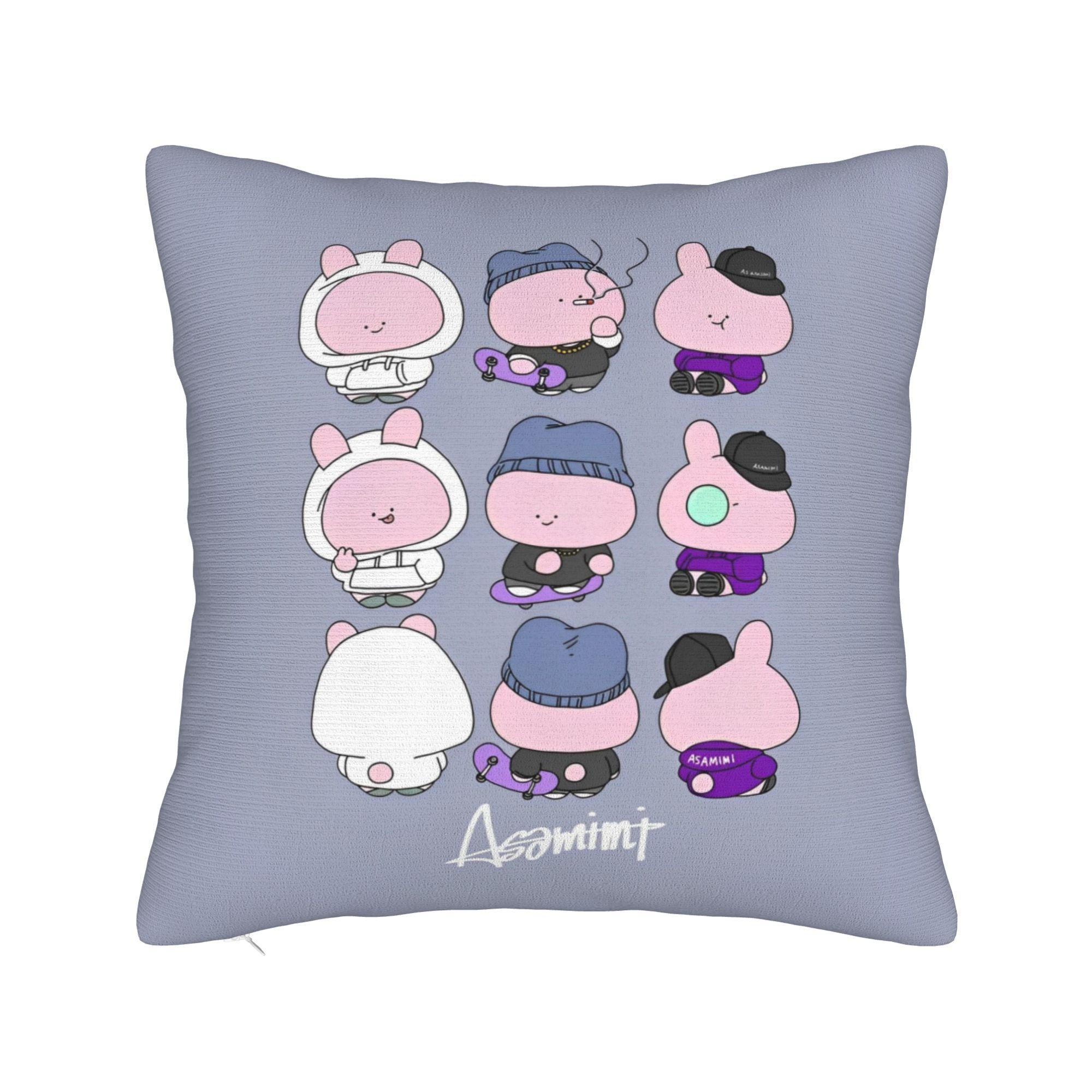 

Asamimichaan Asleep Cartoon Square Pillowcases Sofa Kawaii Asamimi Cushion Case Funny Home Decoration Throw Pillow Case 40x40cm 16x16in
