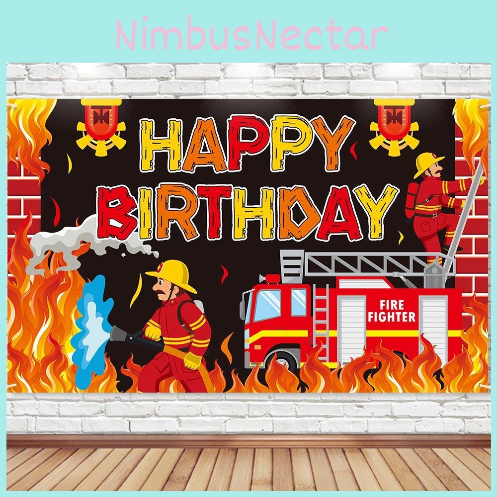 Cartoon Fire Themed Victory Party Decoration Background Banner And Photo Props