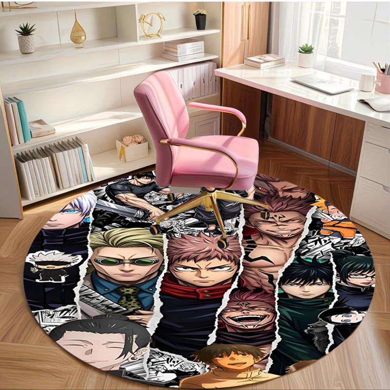 Jujutsu Kaisen Print Round Rug, Washable Floor Carpet, For Entryway Dorm Laundry Room Office Study, Home Decor Birthday Christmas Gift