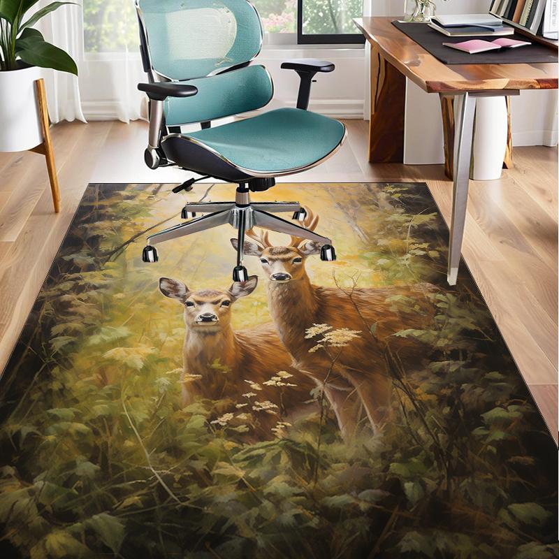 Deer With Floral Crown Office Rug Chair Mat, Entryway Carpet, Suitable for Front Door, Bedroom, Living Room, Desk, Holiday Gift