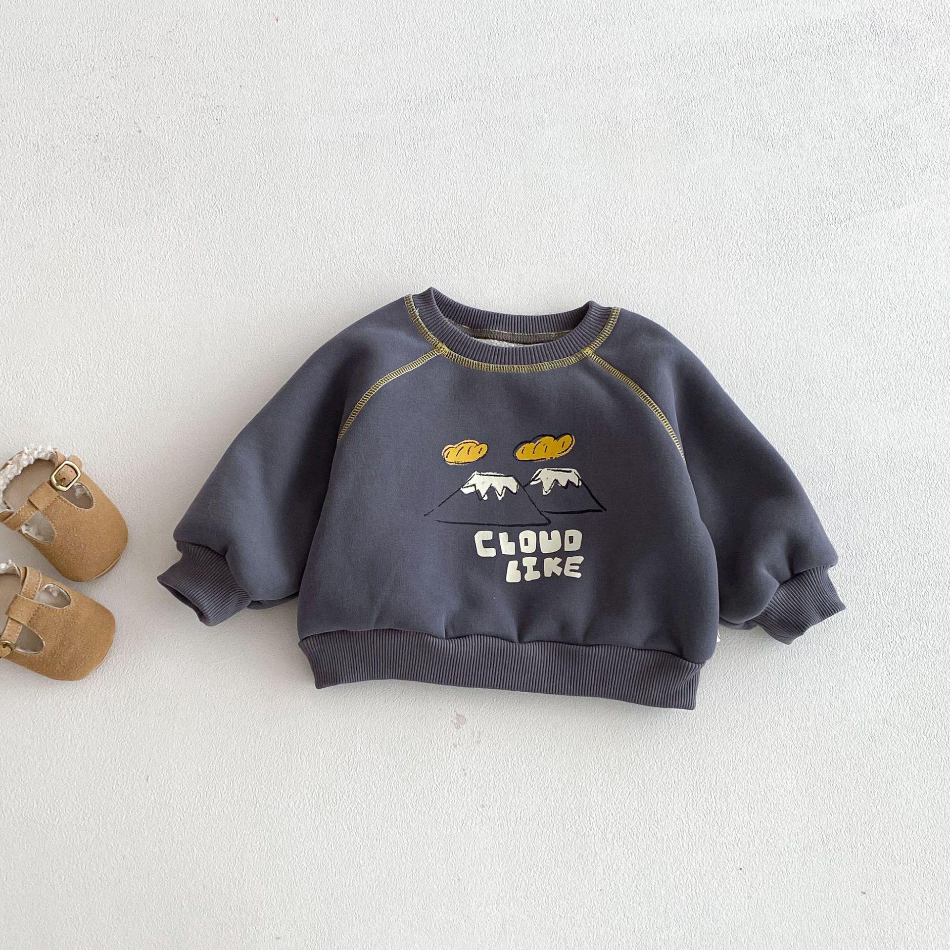 

2025 Children s Cartoon Color Block Hoodie - Plus Velvet Winter Pullover for Boys, Stylish Thickened Design. 110 cm