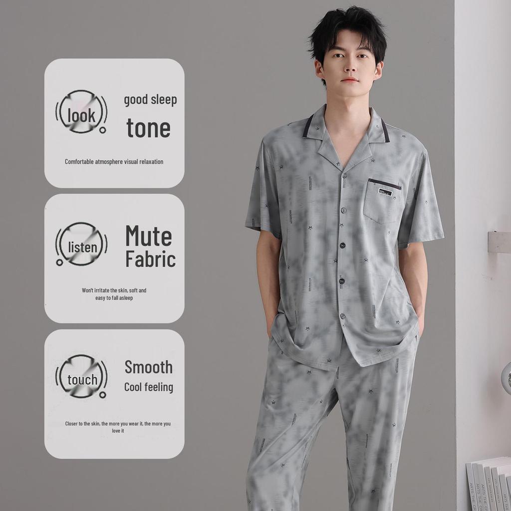 Men's Modal Cotton Pajama Set: Short Sleeve & Long Pants Summer Homewear - Wearable Outdoors