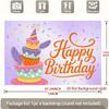 2D Cartoon Cake Happy Birthday Backdrop, Purple Confetti Photography Background Cloth for Toddler Birthday Party
