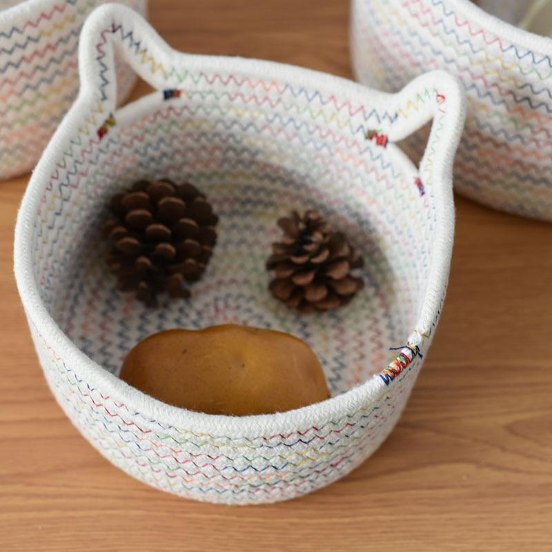 Desktop Storage Sets Cat Ear Organizer Cosmetic Snacks Sundry Keys Woven Storage Basket
