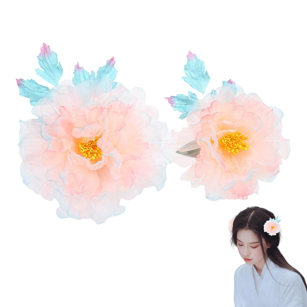 1 Pair Flower Hairpin For Women Handmade Gauze Gradient Peony Hair Clip Elegant Fairy Floral Hair Pin Exquisite Hair Accessories