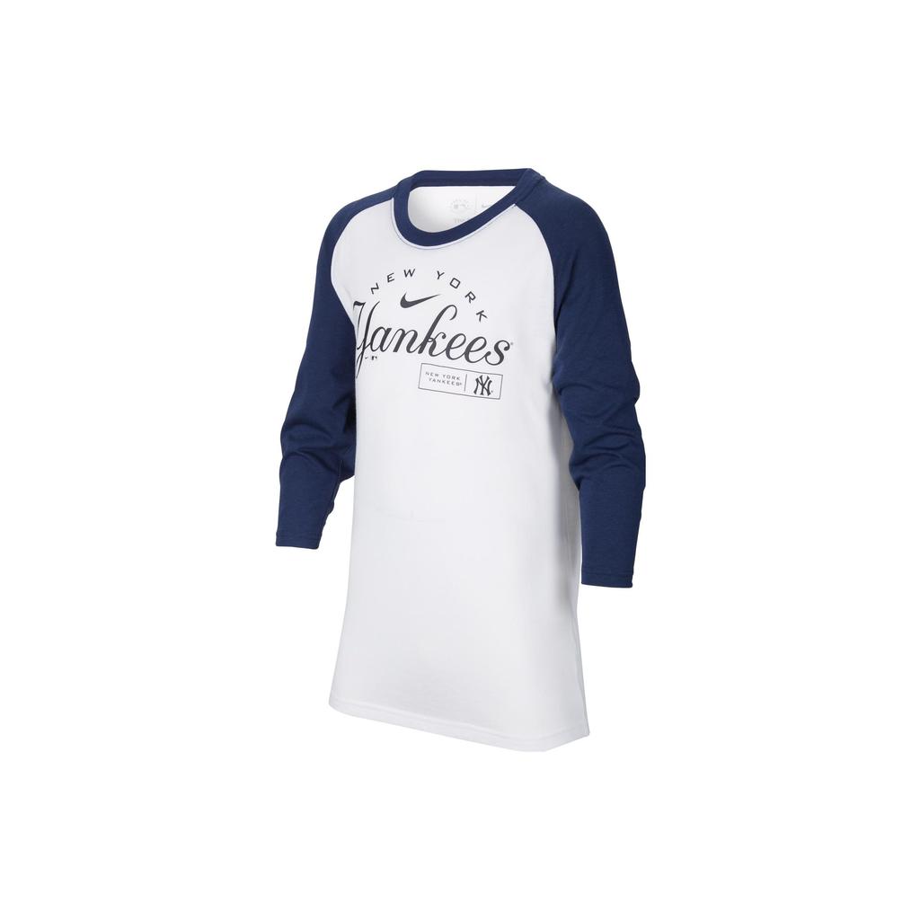 Nike X MLB Collaboration Kids New York Yankees Letter Logo Printed Color Block Three-Quarter Sleeve T-Shirt Kids Tops White DX5243-100