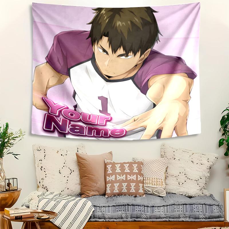 Ushijima Wakatoshi Tapestry with Custom Name Wall Hanging Room Background Cloth Home Decor Beach Mat Yoga Mat Sofa Bed Sheet