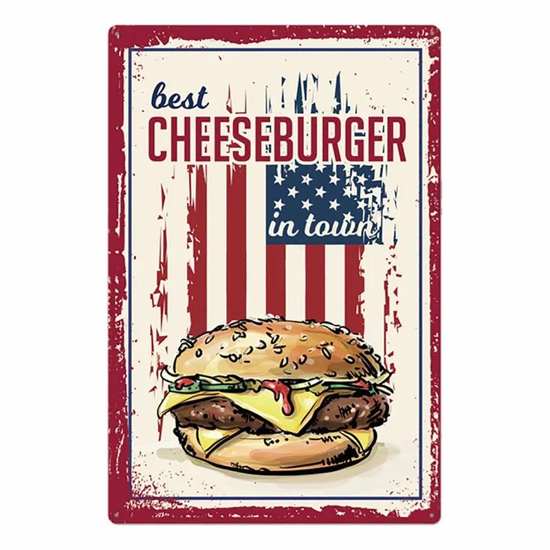 Hamburger Metallschild Plakette Vintage Burger und Pommes Metall Küche Restaurant Laden Wanddeko 8x12 Zoll