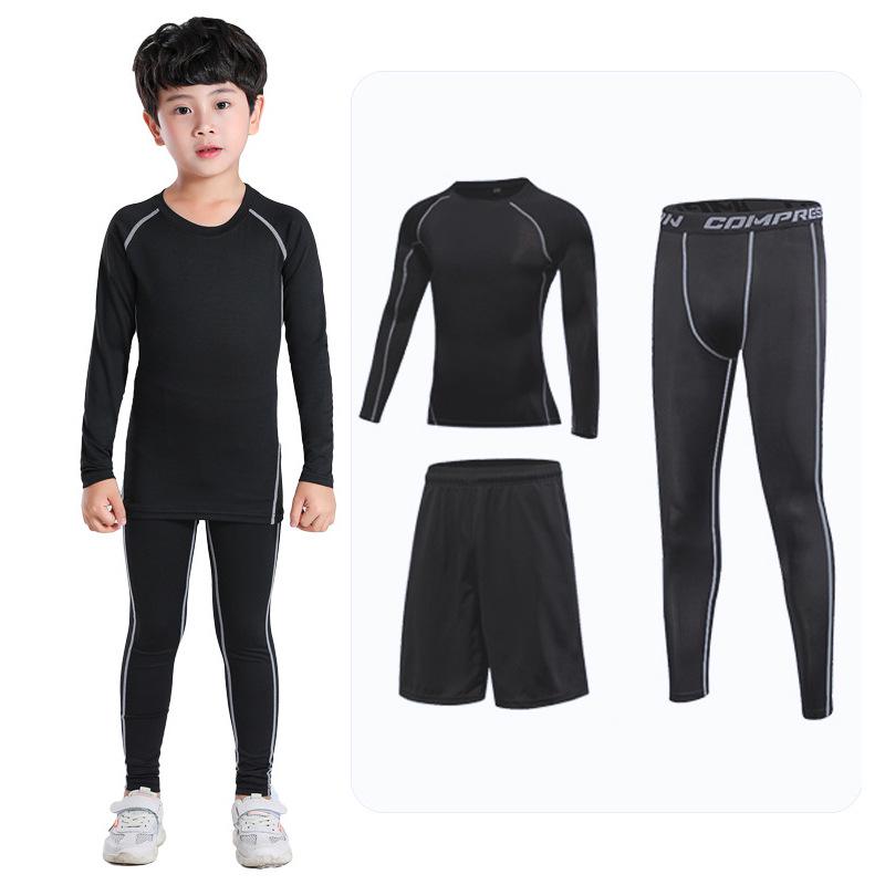 Kids' Summer Sports Compression Set: Quick-Dry Basketball & Football Training Suit, Breathable Fitness Wear for Morning Runs.