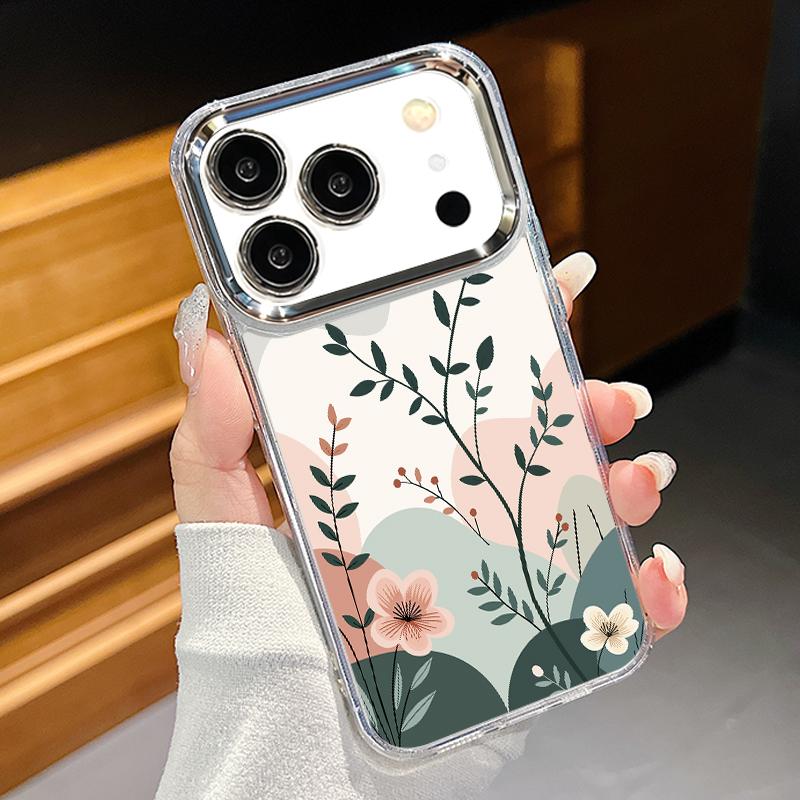 INS Watercolor Floral Case For iPhone 17 Pro Max iPhone 16 15 14 13 Pro Max 11 17e 16e Plating Lens Frame Clear Soft Silicone Back Cover