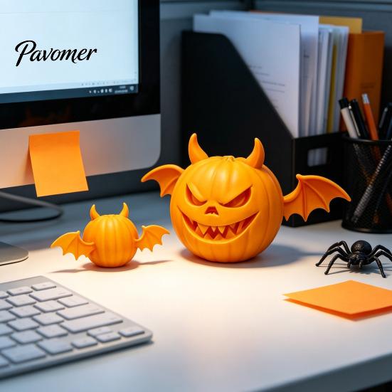 Pumpkin Table Centerpiece 2Pcs 3D Printed Demon Figurine, Devil Statue with Bat Trick or Treat Party Prop Wings & Horns, Spooky Sculpture for