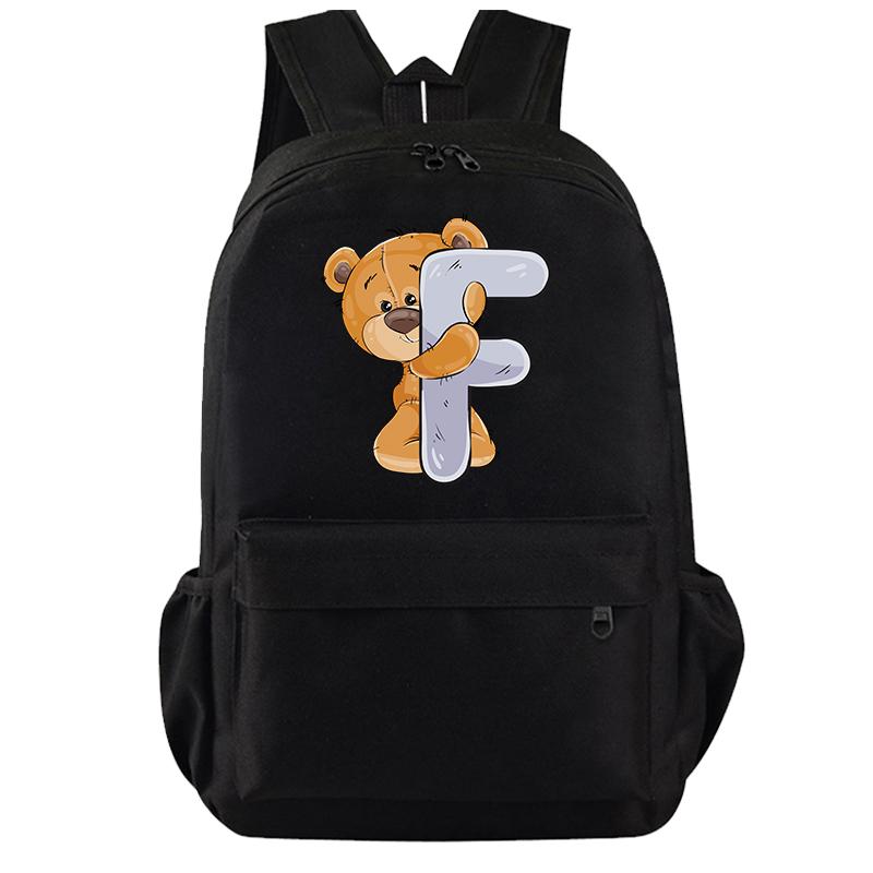 Cartoon Little Bear 26 Englische Buchstaben Rucksack Teenager Schultasche für Mädchen Jungen Rucksack Große Kapazität Büchertasche für Kindergeschenke