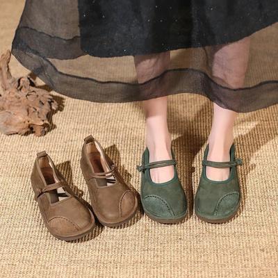 Mocassini da donna in stile etnico, scarpe basse da donna, alla moda, Mary Jane, eleganti, retrò, a piedi nudi, comode, in pelle, cuciture