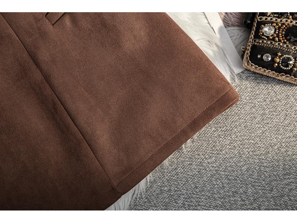 Plus Size Coffee Color Suede Velvet High Waist A-line Skirt – Anti-exposure, Hip-hugging, Short, for Women