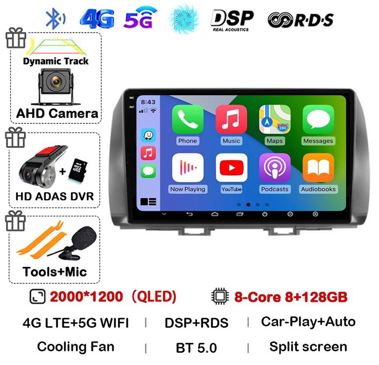 Android 14 Carplay Auto For Toyota BB 2 QNC20 2005-2016 Car Radio Multimedia Video Player Navigation GPS 4G+WIFI Stereo Audio BT
