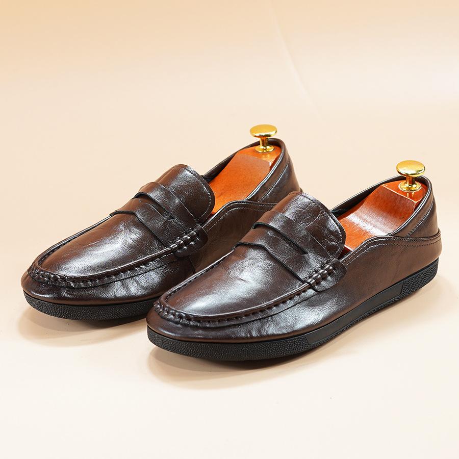

Туфли Doudou из натуральной кожи мужские туфли 2025 новые лоферы трендовые туфли мужские корейская версия универсальные туфли на одном ходу повседневные кожаные туфли 44 коричневый