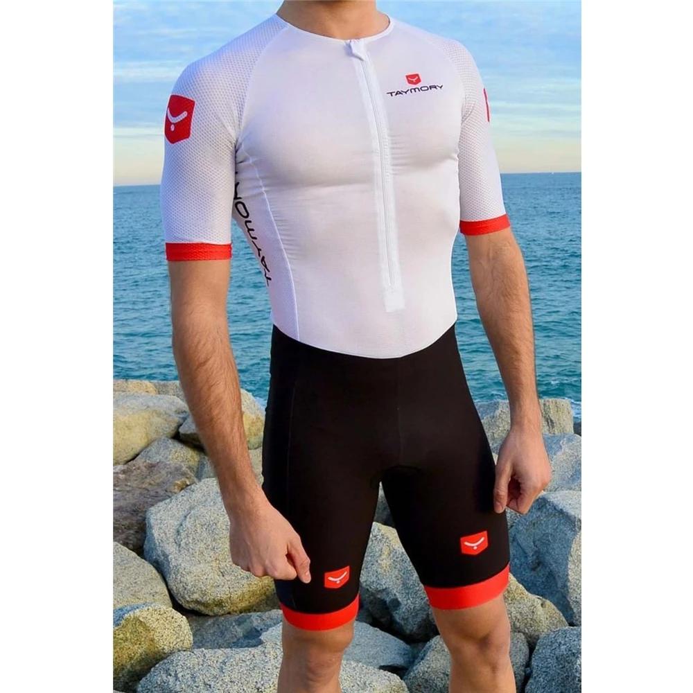 Taymory Pro Triathlon Racing Suit Men's Distance Jumpsuit Custom Trisuit LD AEROSKIN WHITE Cycling/Running/Swimming Clothing Kit