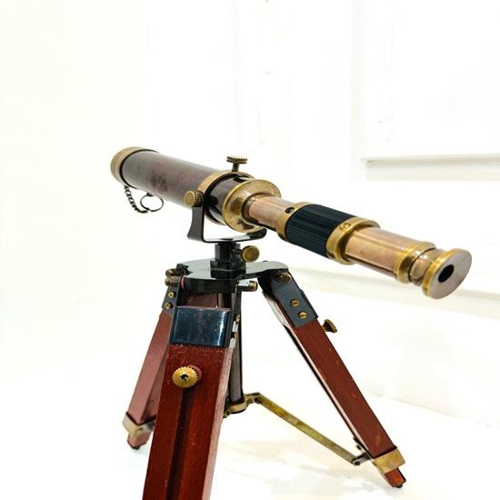 38.1 Cm Handmade Decorative Brass Telescope with Wood Tripod Stand Royal Spyglass Home, Office Table Decor for Gifting Anniversary