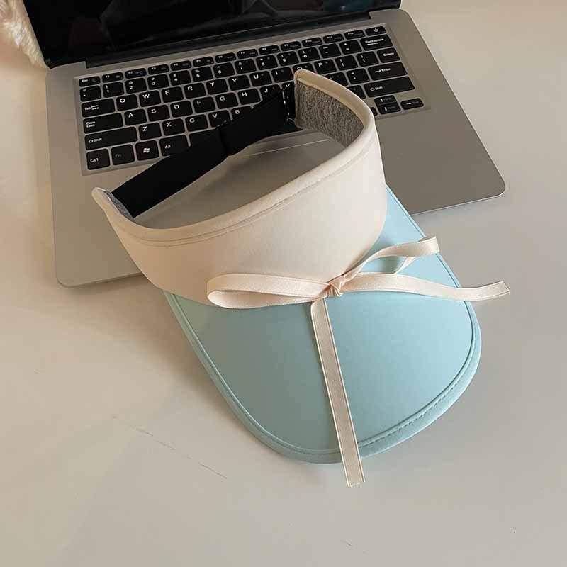 Sweet bow strap sun hat women's summer new ice silk sun protection sun shade empty top hat breathable and UV protection