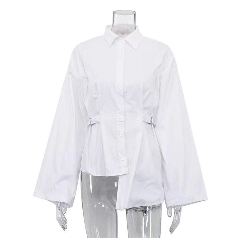 

Модная ветровка Стильная асимметричная рубашка с завышенной талией и длинным рукавом Модная однотонная рубашка Асимметричная рубашка White L