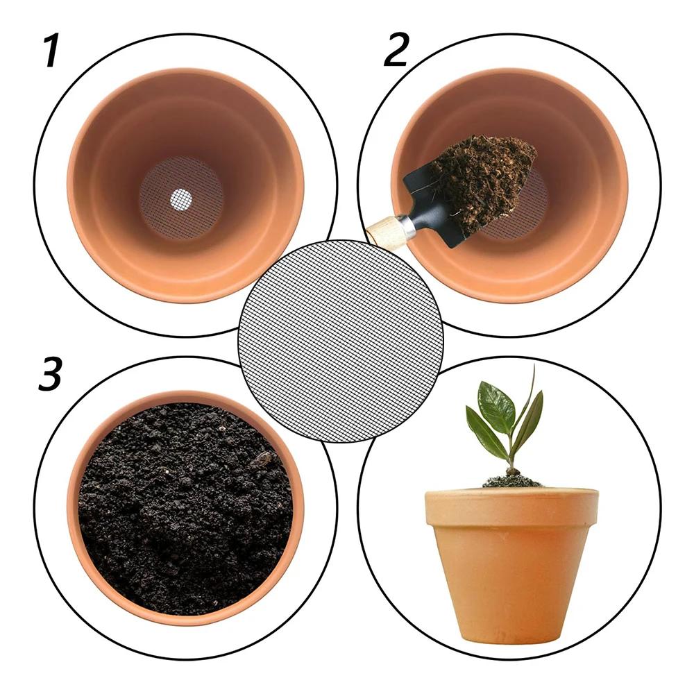 50pcs Pot Hole Mesh Pad Grid Round Drainage Hole Screen For Pot Bottom Prevent Soil Loss Bonsai Flower Plant Gardening Tools