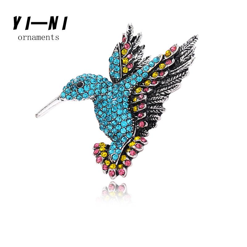 European and American high-end, rhinestone hummingbird brooch, animal chest flower, clothing bird brooch