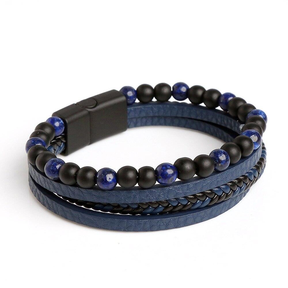 Men Leather Bracelet Classic Fashion Tiger Eye Beaded Multi Layer Leather Bracelet For Men Zircon Gift