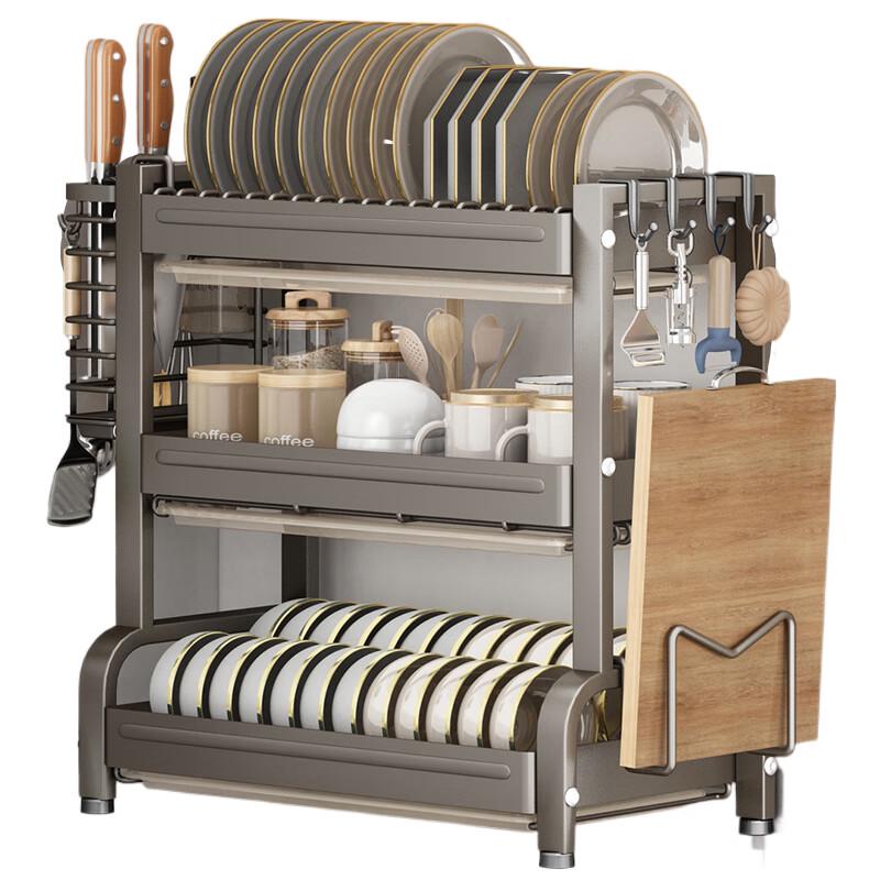 Pistolenmetallgrauer 3-stöckiger Geschirrabtropfständer aus Edelstahl