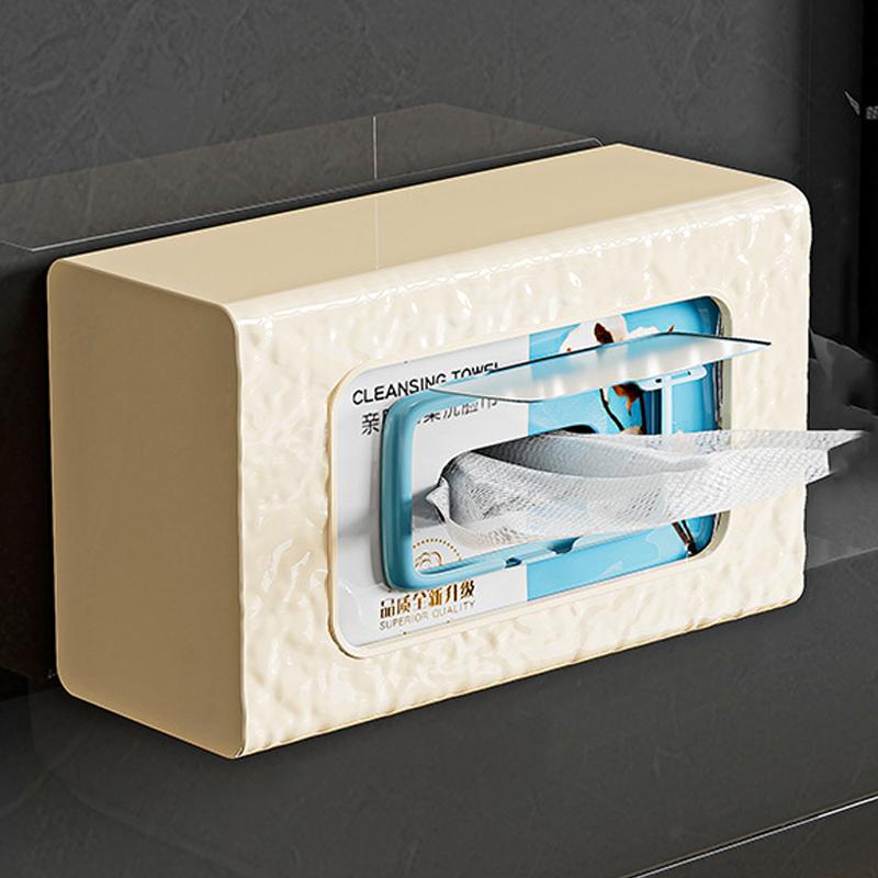 Wall Mounted Water Ripple Texture PET Tissue Box Adhesive Toilet Paper Case A