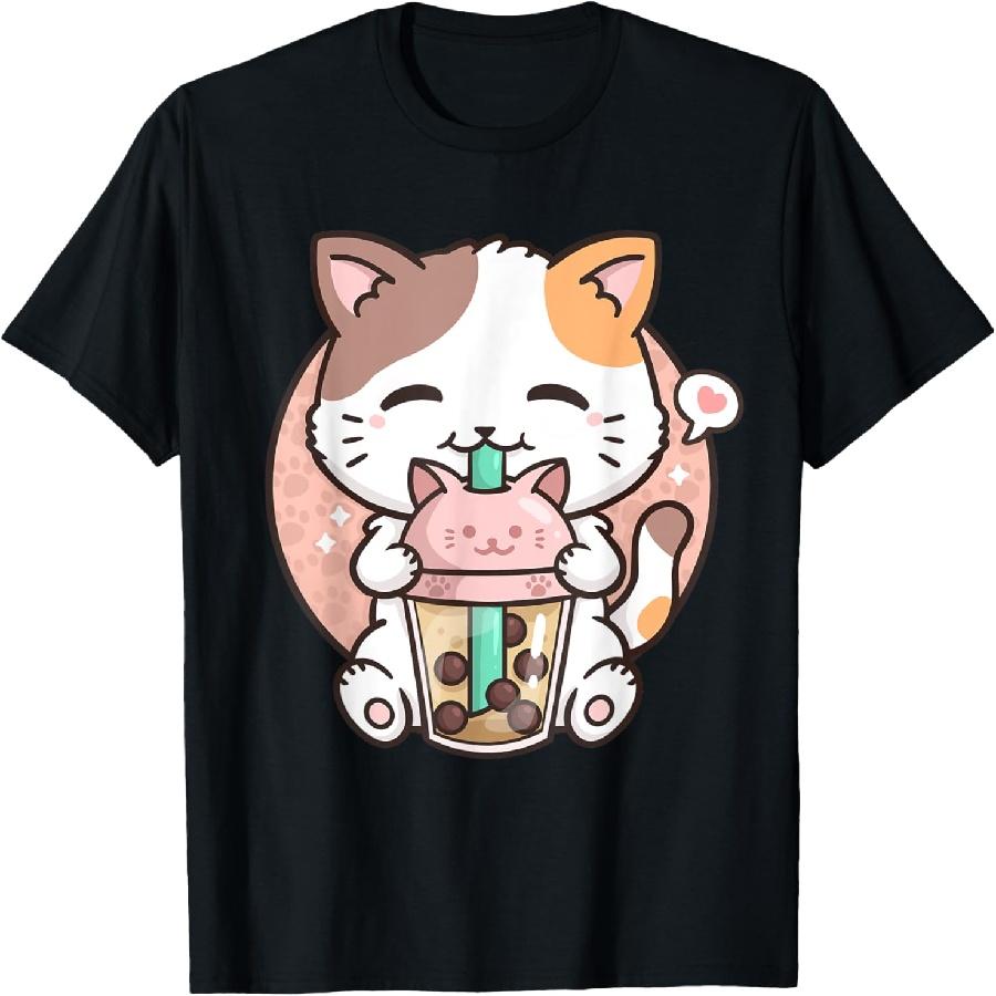Boba Tea Cat Bubble Tea Cat Milk Tea Kawaii Anime Cat T-Shirt S