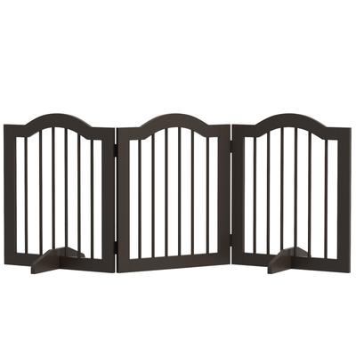 Dog Gate, 3 Panels, Foldable, Solid Wood and MDF, 154.5 X 29.5 X 61 Cm, Coffee