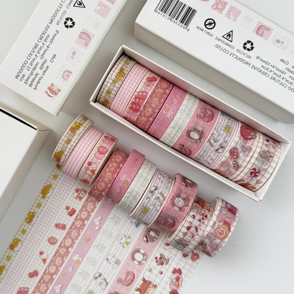 Juego de 10 cintas washi de 15 mm y 10 mm con diseño retro de cuadrícula y bonitos adhesivos decorativos