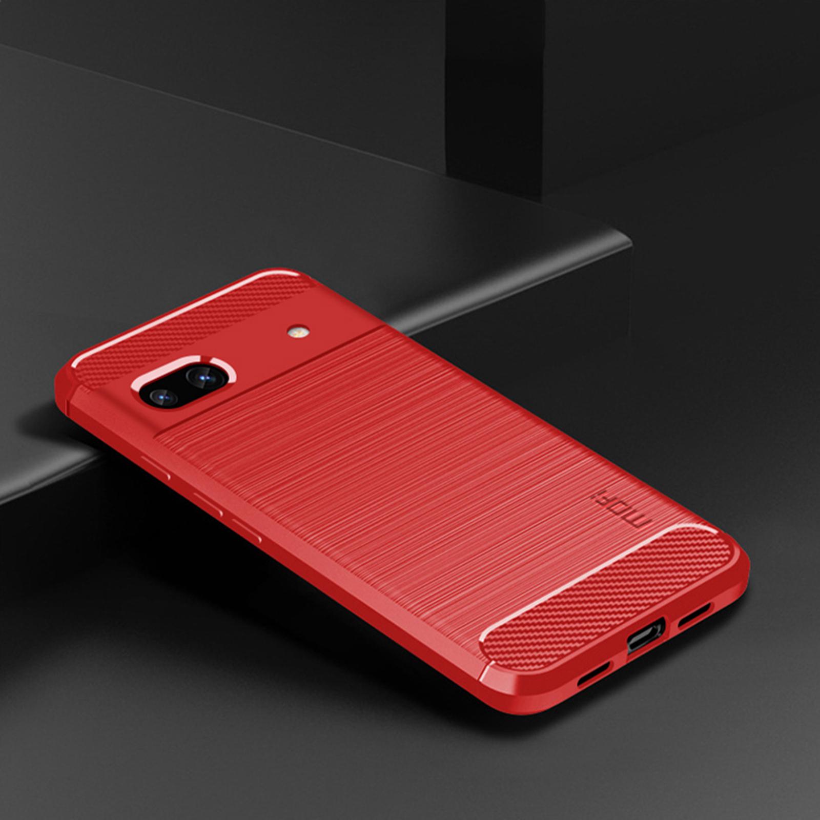 

MOFI JK TPU Series-1 for Google Pixel 7a Drop-proof Phone Case Carbon Fiber Brushed TPU Scratch-resistant Phone Back Cover Red