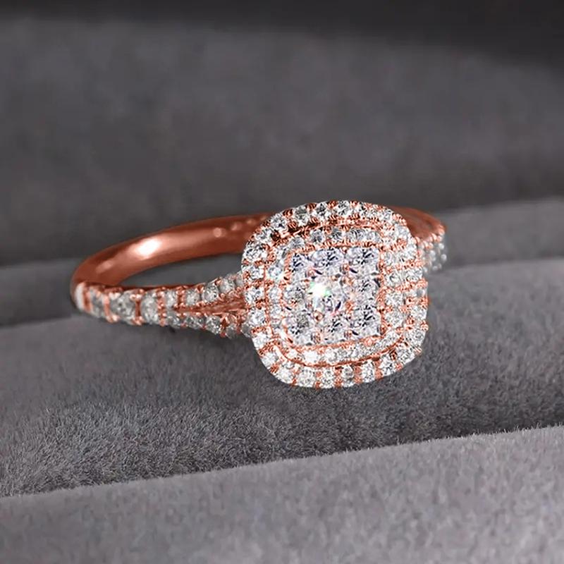 Luxury Rose Gold Color Finger Ring Female Fashion Wedding Band Shiny Zirconia Accessories Exquisite Engagement Jewelry