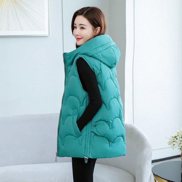 

Осенне-зимний женский однотонный свободный жилет, длинный жилет с капюшоном на шнурке, куртка с хлопковой подкладкой, женский ветрозащитный теплый жилет 4XL зелёный