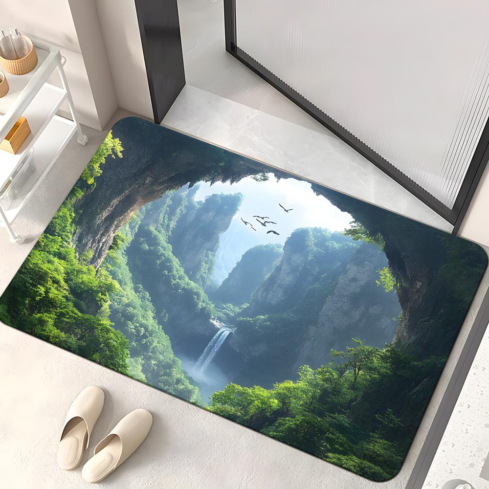 Mountain Waterfall Doormat: Transform Your Entryway with Scenic Forest Art - Durable Outdoor Welcome Mats | Nature Lover Gifts