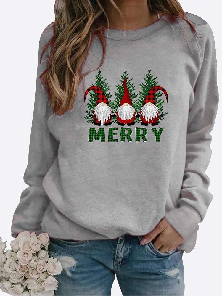 Winter Women's Christmas Printed Round Neck T-shirt Plus Size Casual Long Sleeve Tops Comfortable Sweatshirt