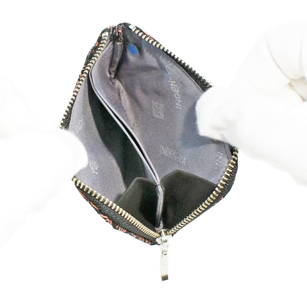 Indenya Inden Coin Purse, F Coin Purse 05, Deerskin, Black with Pink Lacquer, Snowdrop Pattern, 1005-51-160